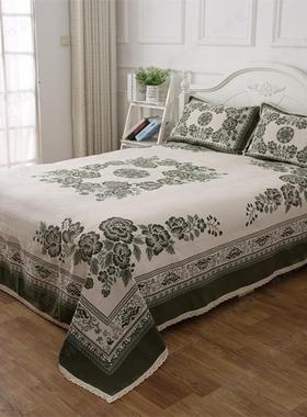 5ZV7ZV7棉麻床单老粗布三件床盖单双人床单套枕巾布5F756T9S9加艺