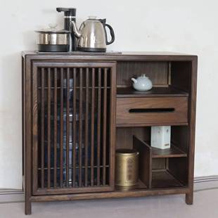 0J茶水柜实木新式 老榆木茶水FTL台胡柜桃色推拉茶客烧水中一厅体