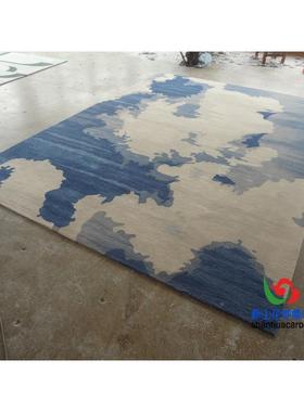 新中式蓝色VXY抽象水墨画样板别房毯客厅茶几沙房发地墅书卧室办