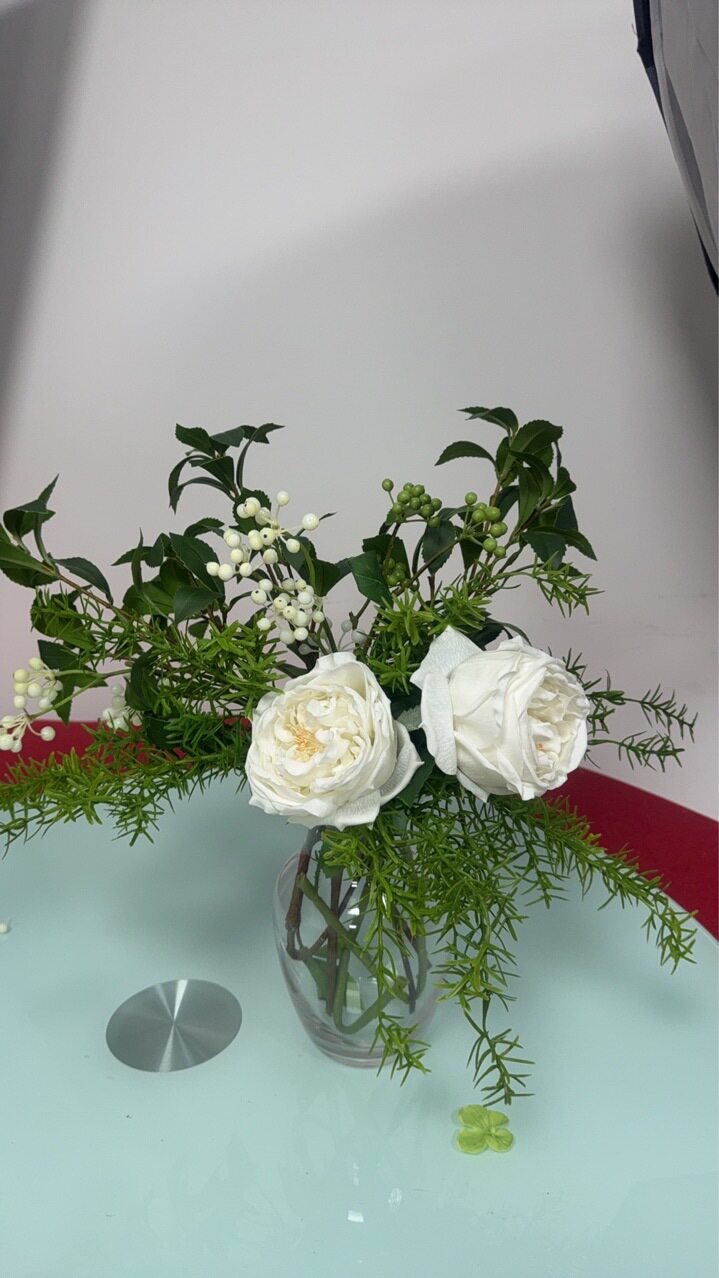 玻璃花瓶仿真牡丹玫瑰配草