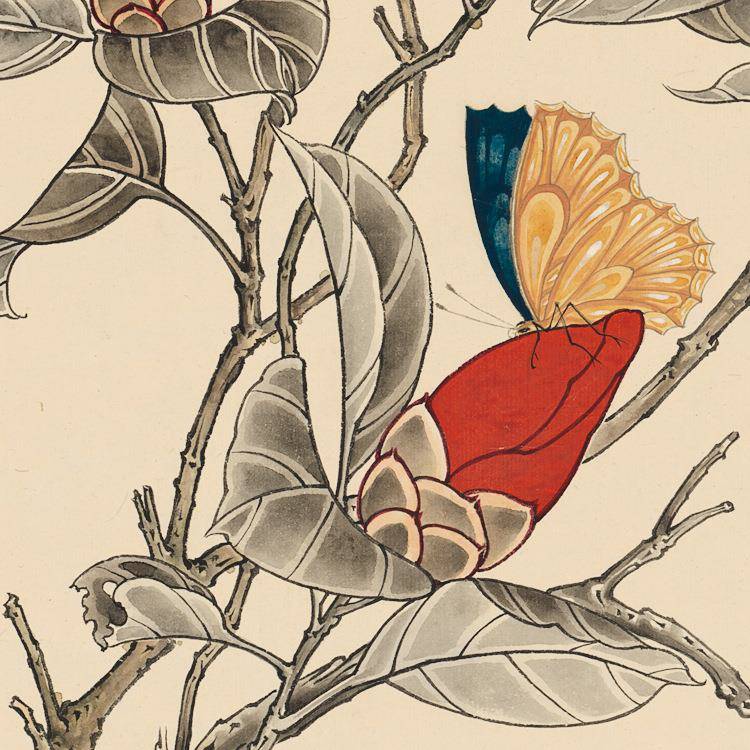 于非红白茶花名EI卷轴挂轴画仿古画复制品花鸟闇画人字画玄关装饰