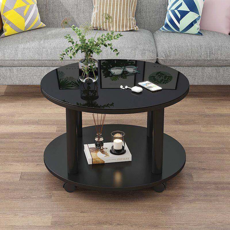 形岩板玻璃木板茶几用小户型客厅圆家边几MBR喝茶加轮子可移桌动