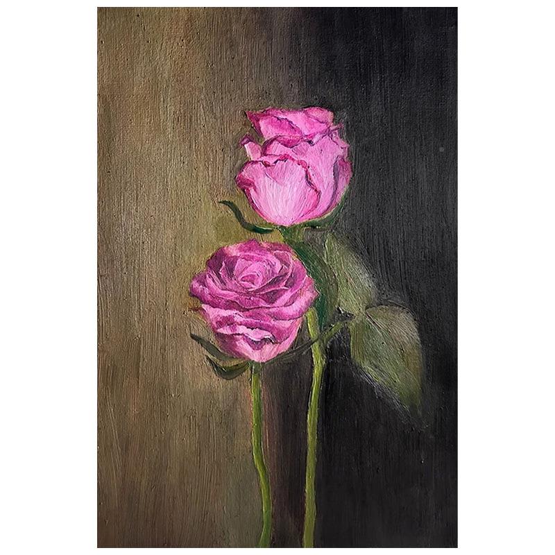 油顺丰画IIU玫瑰花卉中古风客厅装饰画纯玄花朵肌关理手绘复古挂