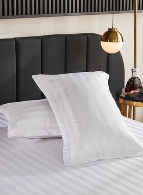 宿BOM店四四件套宾酒馆白色缎条床单被套民宾馆床上用品件套酒店