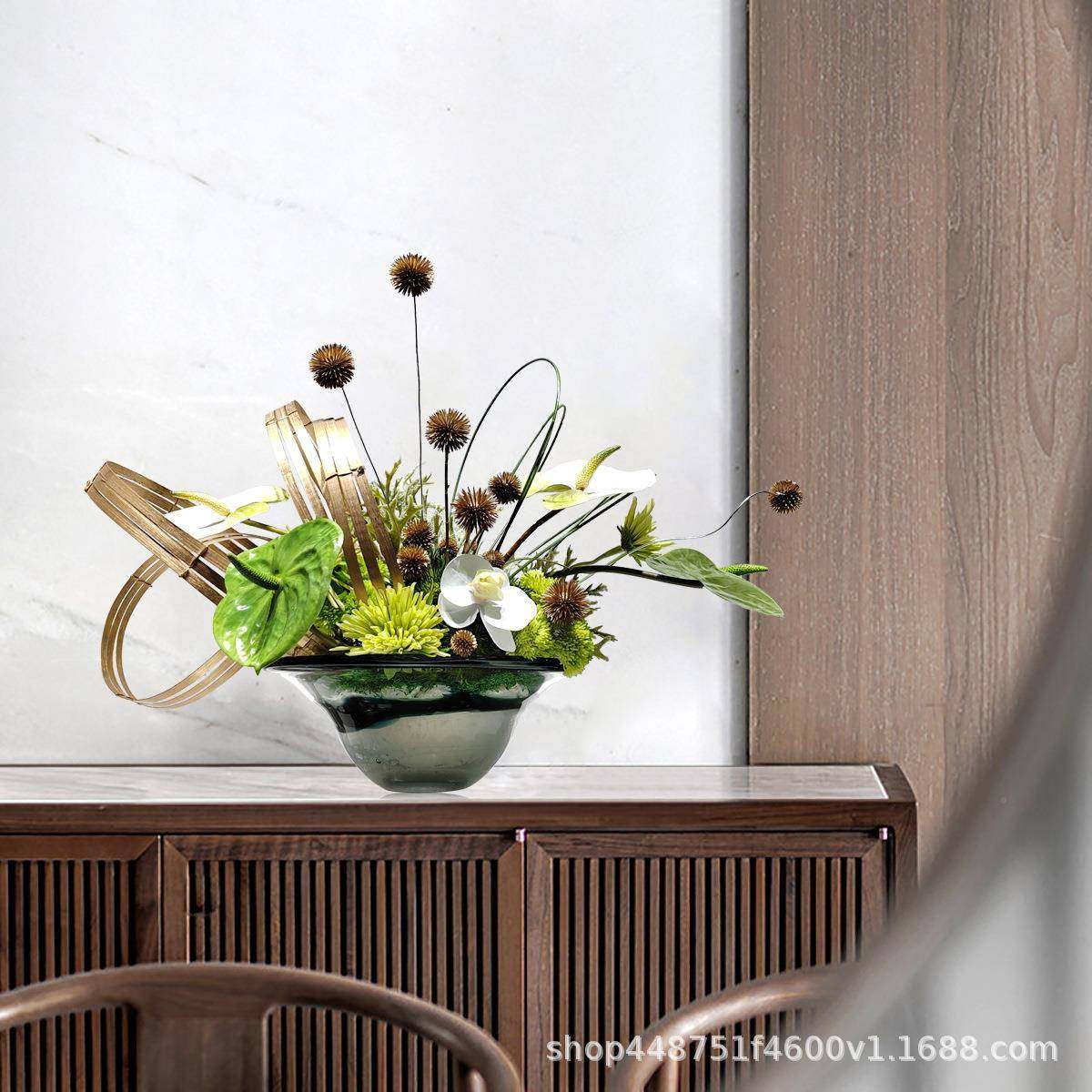 轻奢仿真花WFK艺件套装假花餐竹编装饰花绢花摆设客厅桌插花卉家