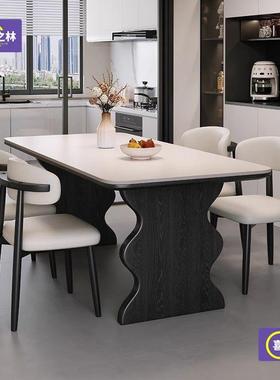 中古实木餐桌小椅EPL新款轻奢简约现风型代家用户黑色长方形岩板