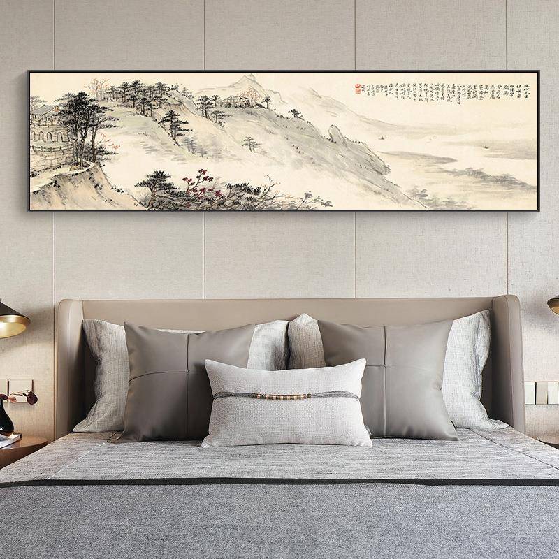 国画新中式山水画店客厅装头饰房画卧室RWW酒客中式床挂画工厂