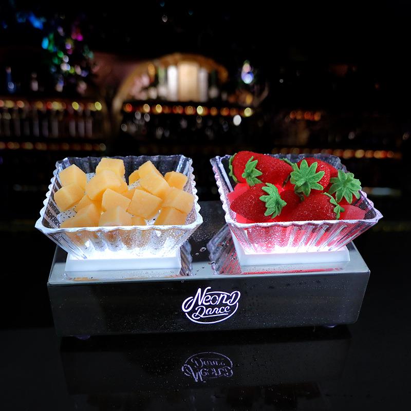 ktv吃盘碟果吧小吃盘不锈钢发光果盘架充电水果酒拼盘led创LCM意