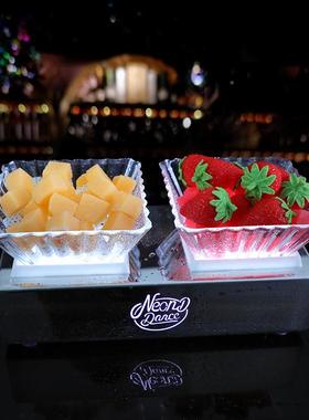 ktv吃盘碟果吧小吃盘不锈钢发光果盘架充电水果酒拼盘led创LCM意