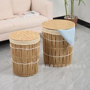 编织篓脏藤筐盖盖大号编衣物玩具衣收纳筐草编脏衣卫生间洗OUO衣