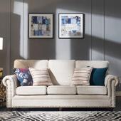 537美式 田园布艺沙简发寓三人沙发约客厅房酒店公样板沙发单双人