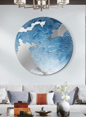 新中式手绘镜面玄关装饰圆DKY肌创意厚理挂画高画形档艺术墙面装