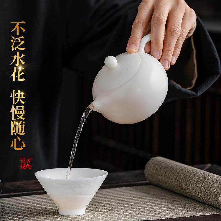 会冰种玉瓷西施壶能提转纯手工高端德化lyc32茶白瓷素密烧脂羊玉