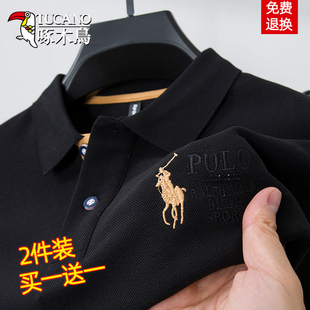 啄木鸟男士Polo衫夏季新款刺绣短袖T恤中年商务透气翻领上衣男