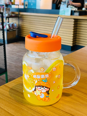 韩式水杯玻璃杯女生高颜值吸管杯果汁珍珠奶茶杯子家用喝水大容量