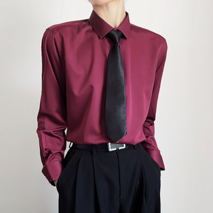 LNCR林下美式复古纯色硬领长袖衬衫男女春秋休闲基础款质感衬衣