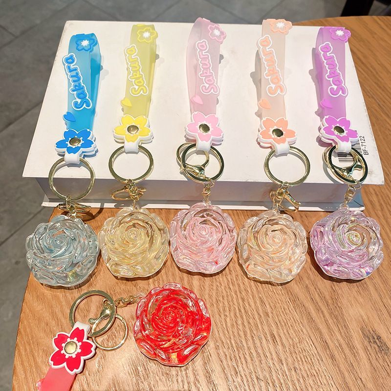 创意入油玫瑰花钥匙扣可爱液体