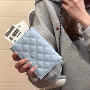 小红书同款小众设计蓝色菱格护照夹证件包防盗刷保护套旅行机票夹