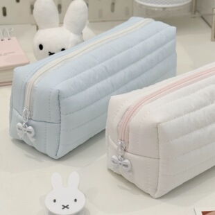 简约纯色奶fufu面包笔袋ins风少女心高颜值大容量学生手拿文具袋