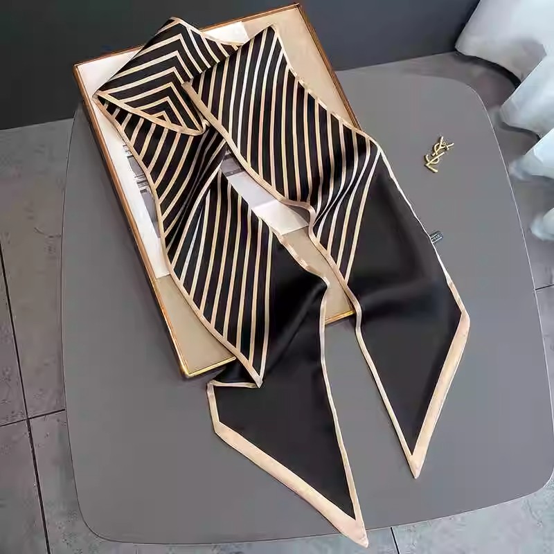 黑白条纹2025新款高级感长条形小丝巾女细窄搭配衬衫夏季飘带绑包