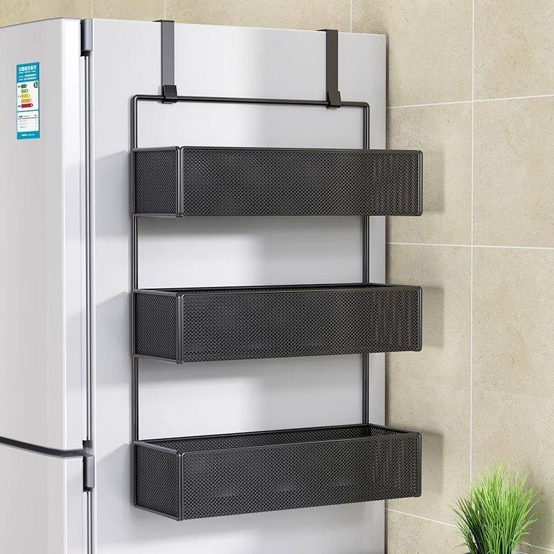 冰箱置物架侧面收纳挂架厨房家用侧壁保鲜膜挂钩多层架子神器打孔