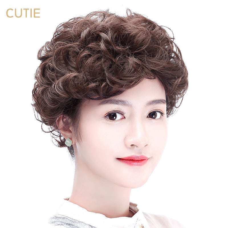 女士真人发短卷发全头套洋气自然