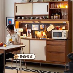北欧中古餐边复古简约收纳实木高柜家用酒柜客厅靠墙一体岩板储物