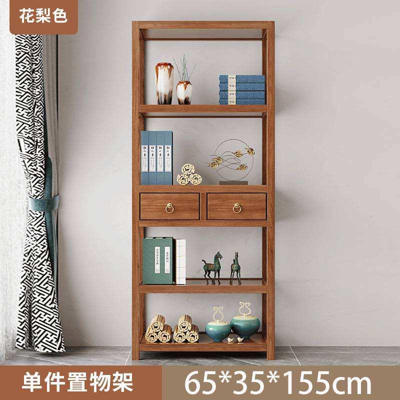 实木置物架橡胶木储物架中式茶具柜子书架落地客厅茶室摆件博古架