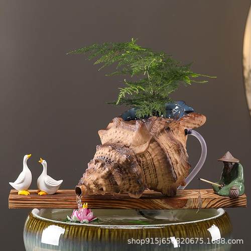 庭院花园鱼缸造景古法养鱼开口罐流水罐循环流水生态缸流水摆件