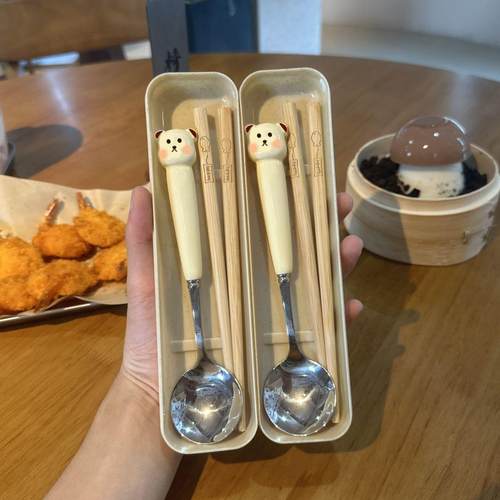 筷子勺子叉子三件套可爱成人学生上班族不锈钢户外便捷餐具套装