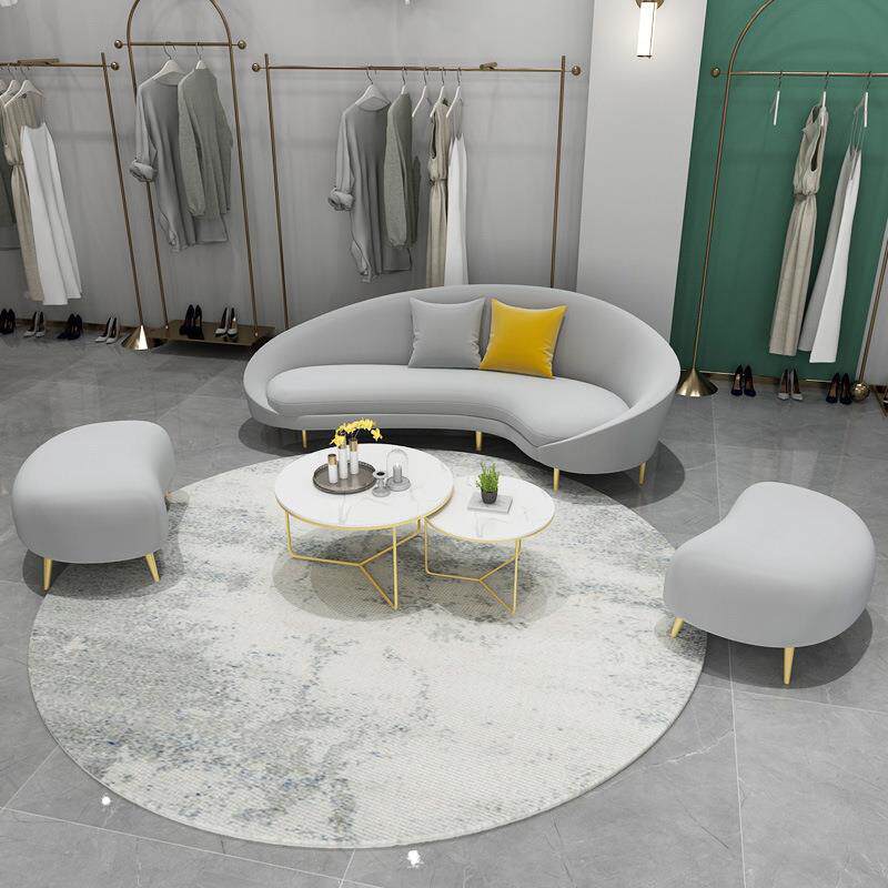 欧简约客厅沙发办装公室创意弧店形铁艺JFY沙发椅美容院服接北待