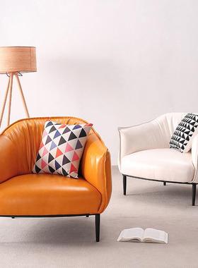 北欧闲单人沙发椅卧室户型客厅休沙发组合皮艺轻奢代小fd-sfy01简