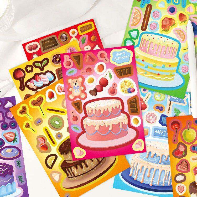 贴纸女孩儿童24张甜品蛋糕拼装卡通图案可爱益智粘贴画装饰笔记本素