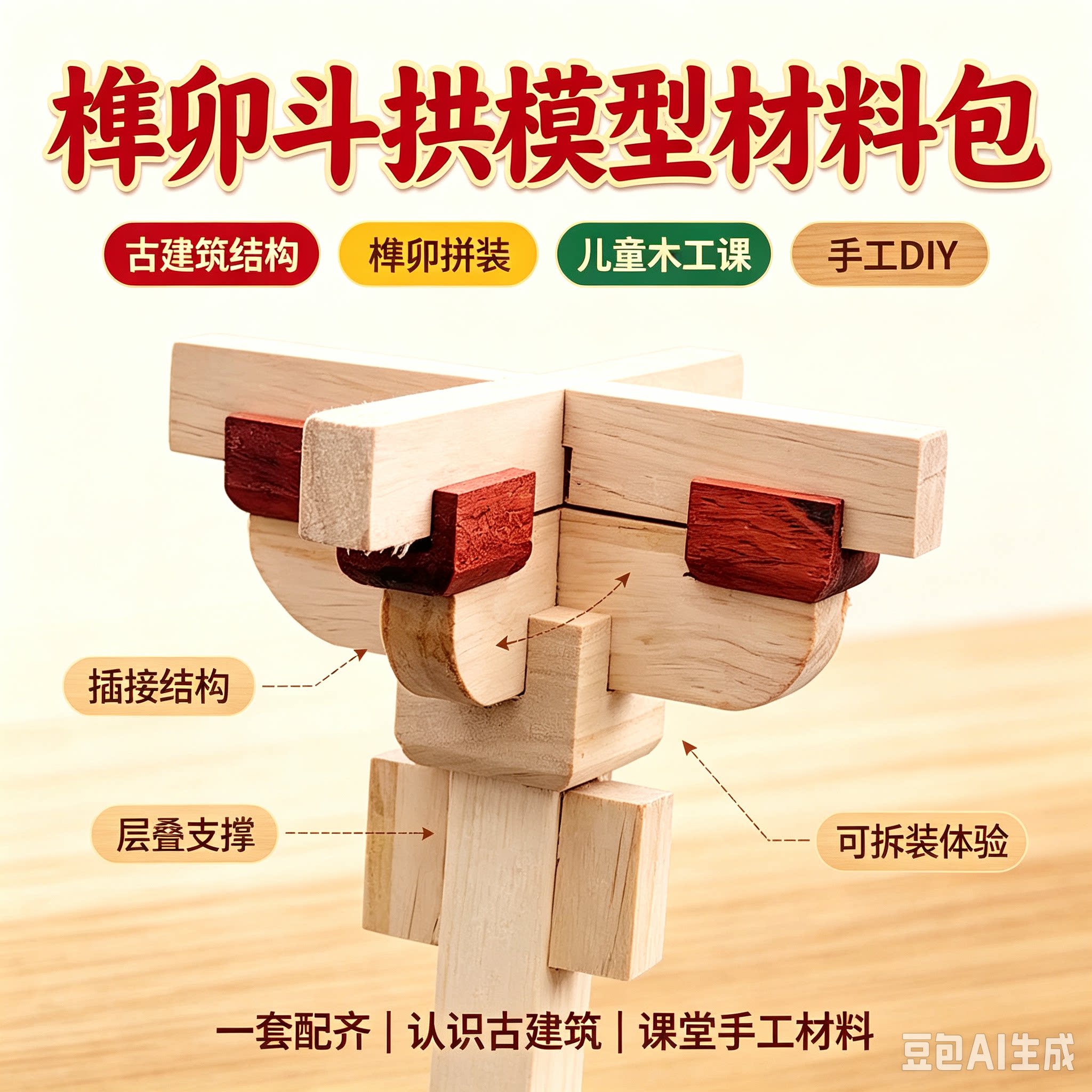 木工坊全榫卯斗拱模型可拆解团建木工研学手工课教具 儿童手工DIY