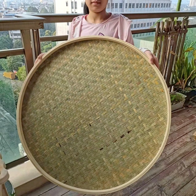 圆形竹匾家用g手工编织簸箕平底无孔竹筛晒东西竹编制品头层竹皮