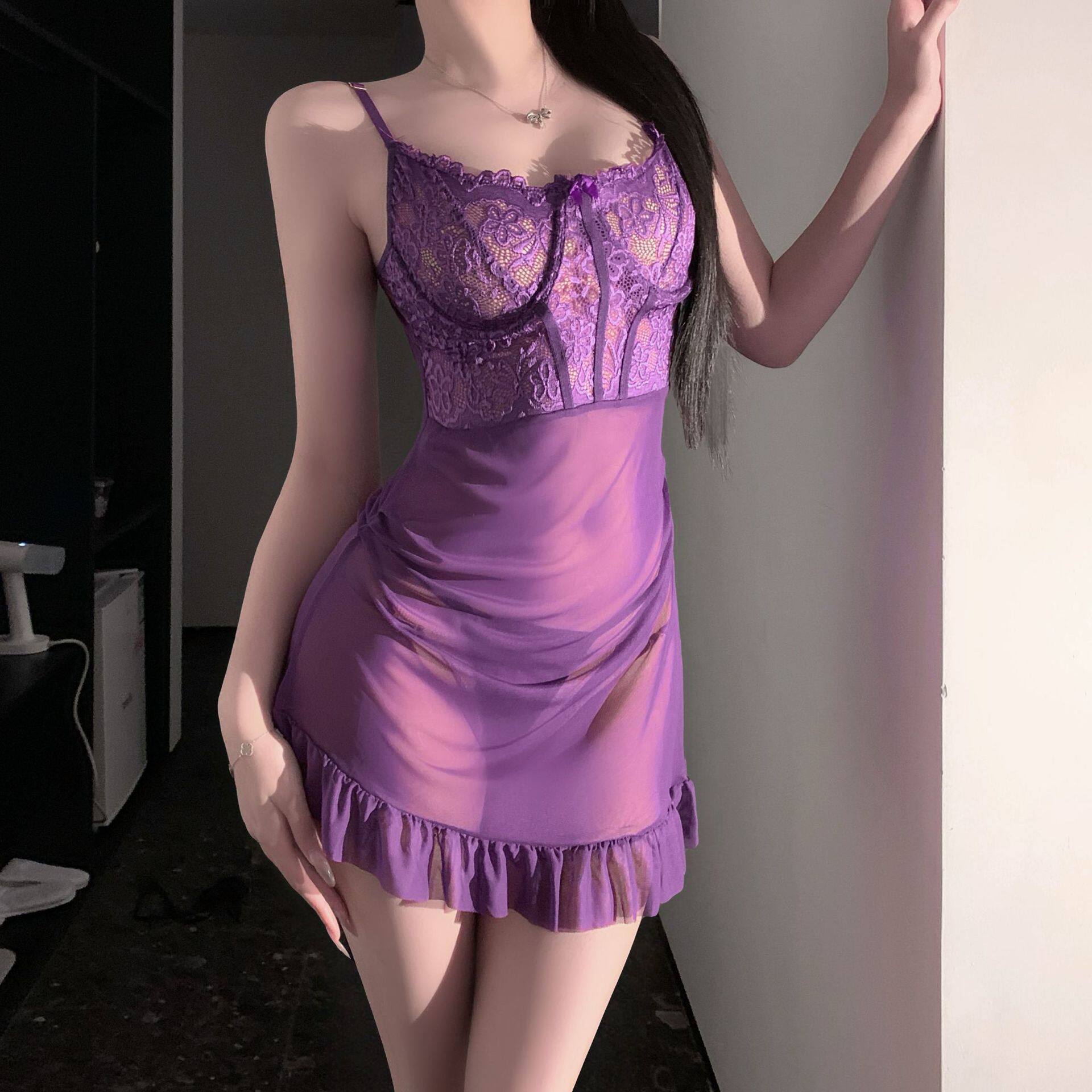 性感蕾丝花边睡衣夜店装钢圈聚拢吊带透视网纱夜会女王装情趣内衣