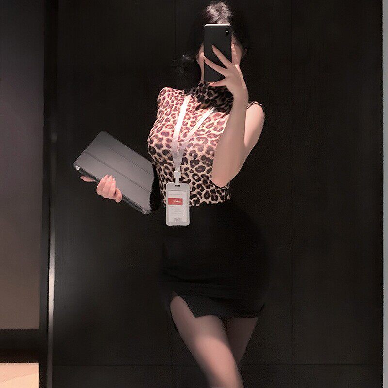 性感豹纹气质风纯欲OL夜店女王包臀裙制服套装秘书角色扮演睡衣