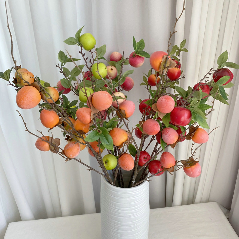 尖果柿子仿真浆果 家居装饰摆件植物假柿子枝 泡沫喷漆果子树枝