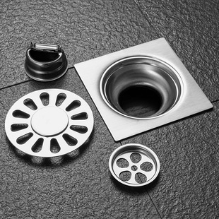 不锈钢地漏浴室厕所方形地漏盖卫生间阳台大排量地漏下水道防臭器