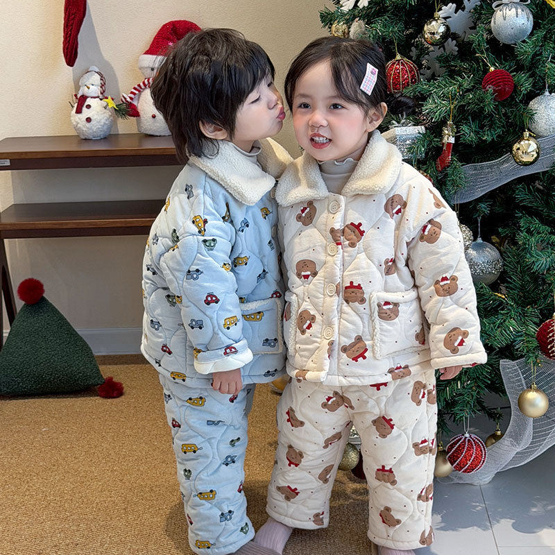 冬季新款儿童三层夹棉睡衣宝宝加绒加厚家居服男女童保暖两件套装,童装/婴儿装/亲子装,家居服上装,淘宝优惠券,粉丝福利购,淘宝优惠卷