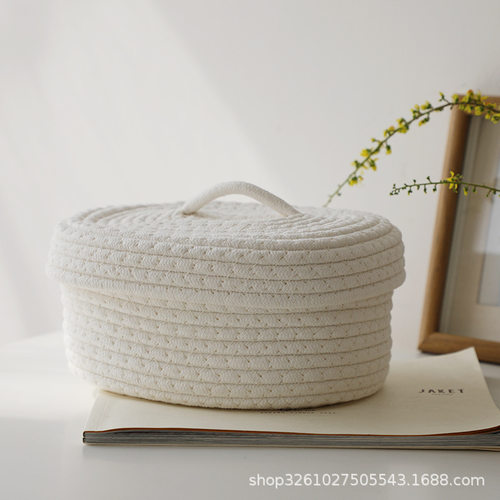 桌面防尘收纳盒简约手工棉线手机化妆品杂物收纳篮零食针线收纳筐