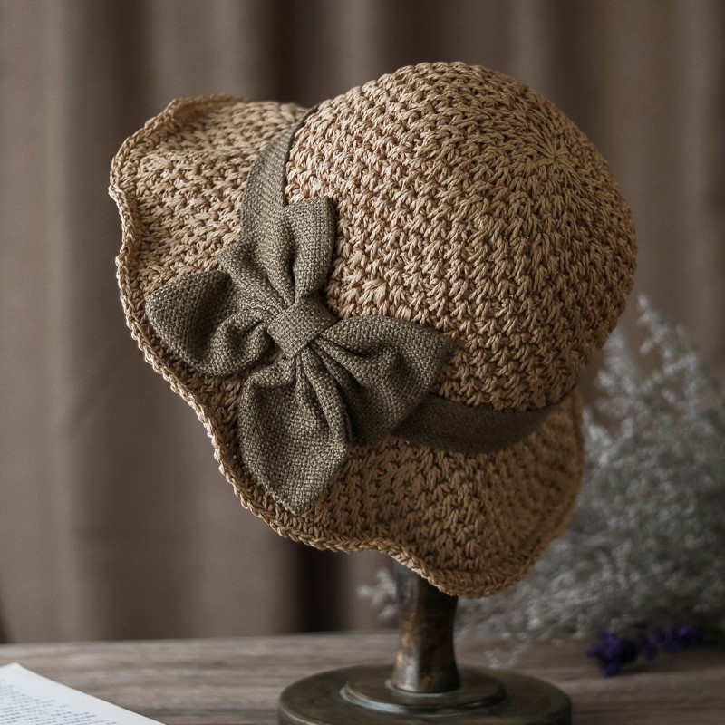 德国编织帽子女夏季手工草编帽百搭可折叠大檐防晒圆顶太阳帽女