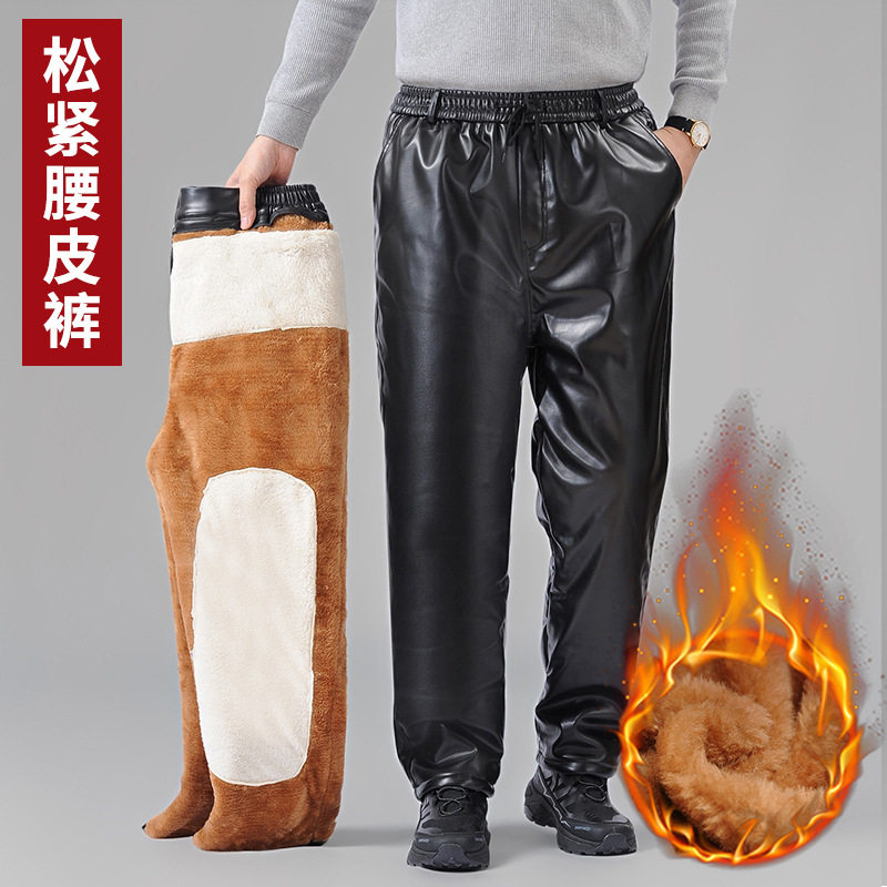 日本皮裤男加绒加厚外卖骑行摩托皮裤