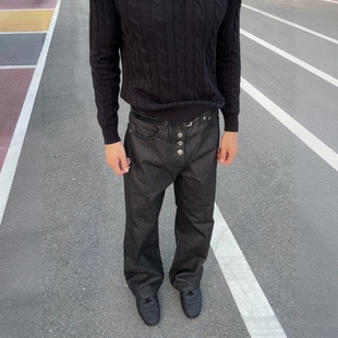 UniForm 五连扣未脱浆原牛14盎司宽松固色直筒A字阔腿baggy牛仔裤