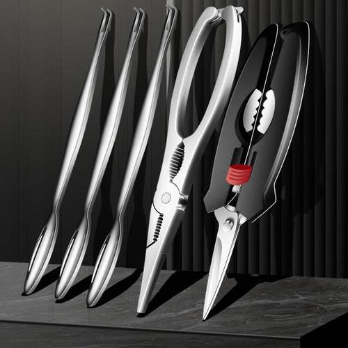 吃蟹工具304不锈钢蟹钳家用加厚蟹针多用途蟹剪刀餐厅蟹八件套装