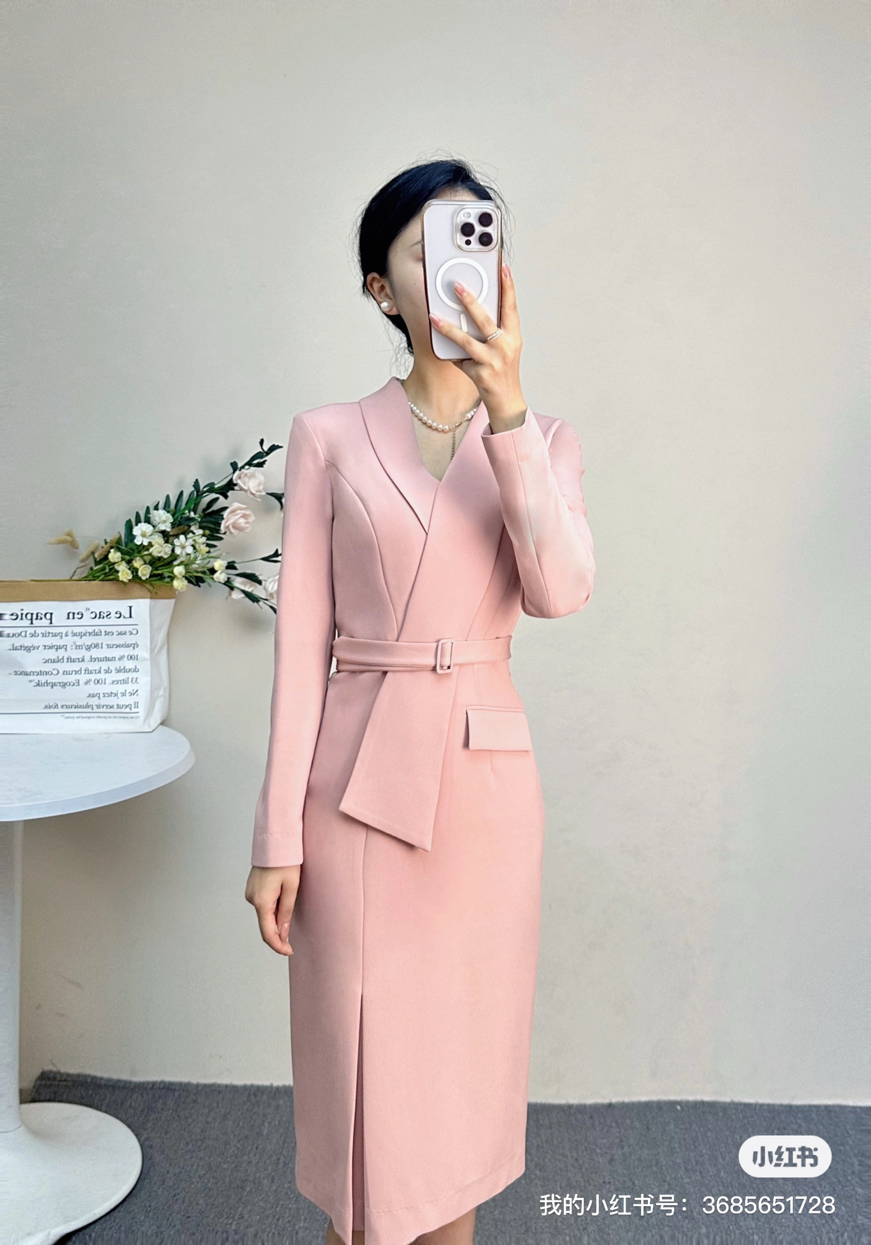 粉色职业连衣裙气质名媛西装裙高职业女裙套装