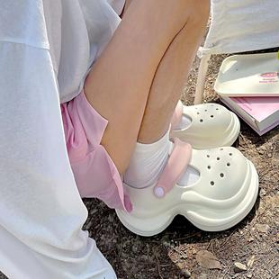 EVA防滑外穿洞洞凉拖鞋 厚底增高洞洞鞋 多巴胺两穿凉鞋 女夏季 新款