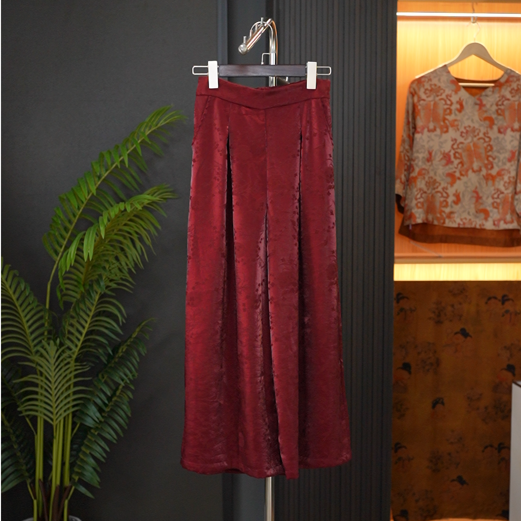 【看朱成碧】高端新中式国风浮光锦香云纱提花阔腿裤国潮气质老钱