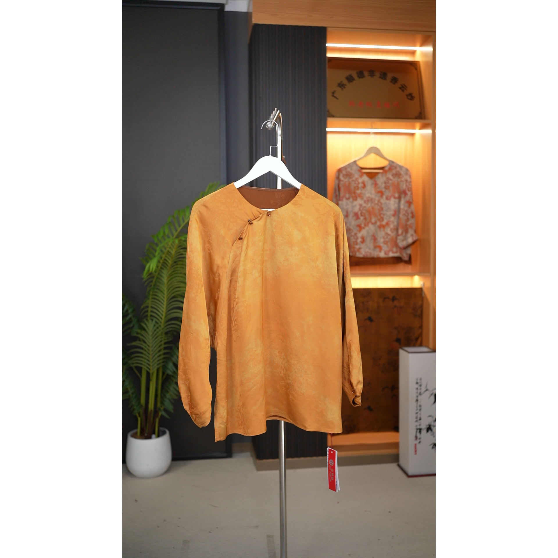 【牡丹佳人-黄色】高端新中式国风香云纱老料圆领长袖秋季斜襟小