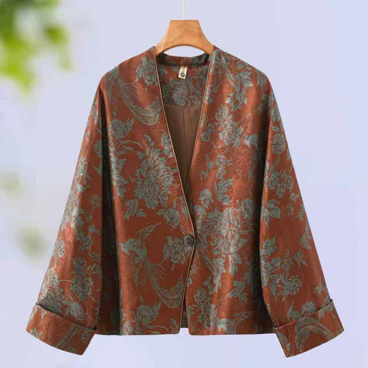 【起凤腾蛟-外套】新中式国风香云纱提花双层内衬V领长袖老钱风,女装/女士精品,上衣,淘宝优惠券,粉丝福利购,淘宝优惠卷